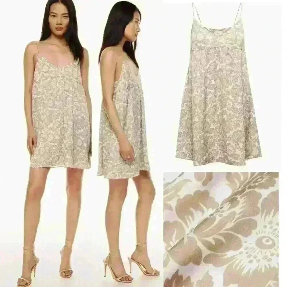 Wilfred Aritzia Lover Satin  Mini Babydoll Dress darted bust floral print XS